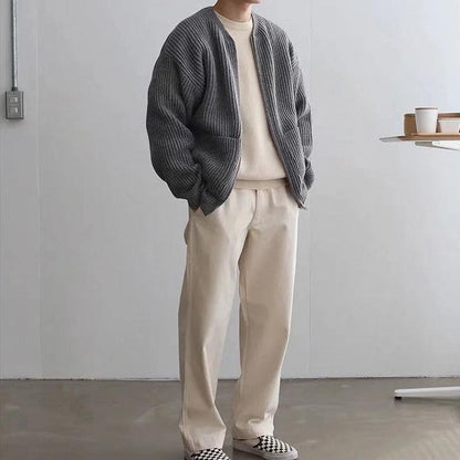 Herren-Strickjacke mit Reißverschluss, gefüttert, Trichterhals, Pullover, Taschen, Mantel, für alle Jahreszeiten, bequem, weich, lange Ärmel