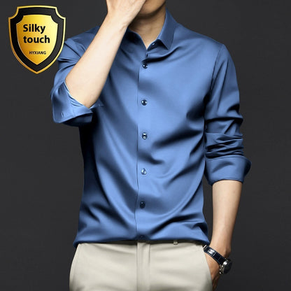 Chemise à manches longues pour homme, anti-rides, sans repassage, pour le travail