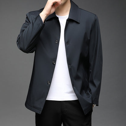 Veste d'affaires à col polo pour homme, couleur unie, manteau léger à boutons courts, automne-hiver
