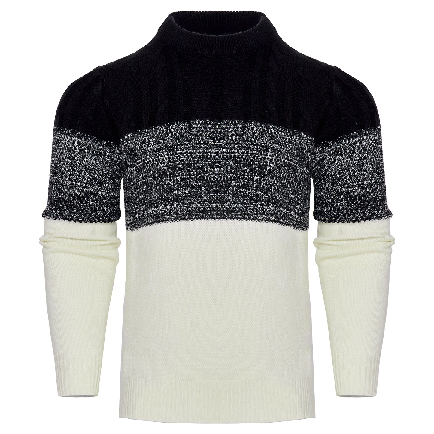 Men's Casual Color Block Long Sleeve Cable Knit Pullover Sweater - ARCHSHOPE