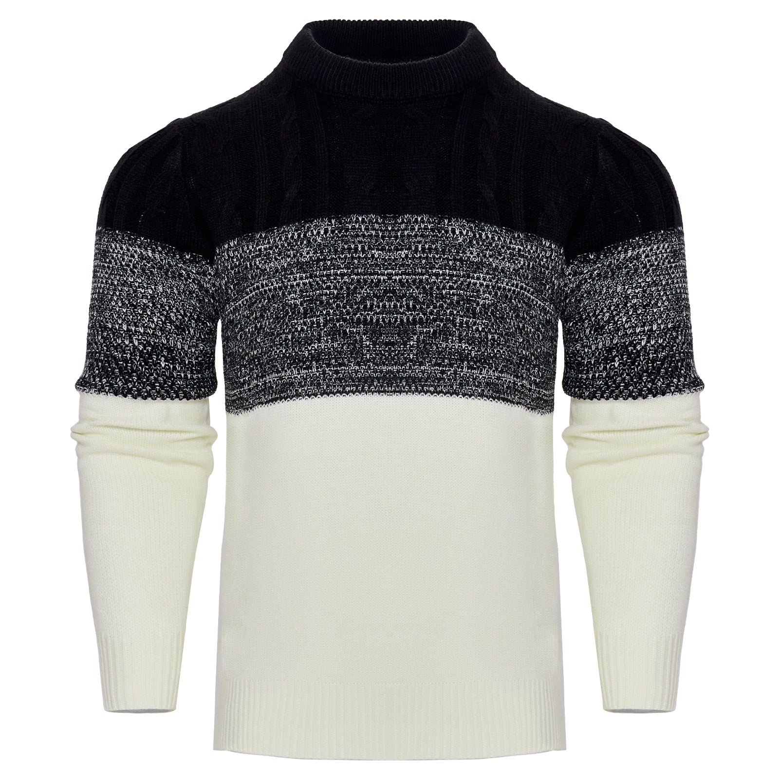 Men's Casual Color Block Long Sleeve Cable Knit Pullover Sweater - ARCHSHOPE