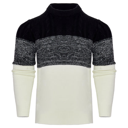 Men's Casual Color Block Long Sleeve Cable Knit Pullover Sweater - ARCHSHOPE