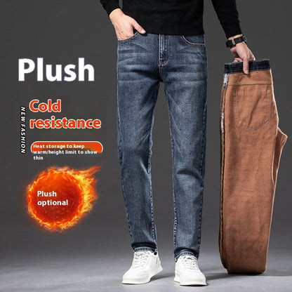 Jean molletonné rembourré pour homme, coupe droite, slim, élastique, épais