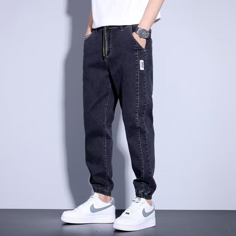 Jeans décontractés pour jeunes, sarouel, cordon de serrage, élastique, type pied, pour hommes