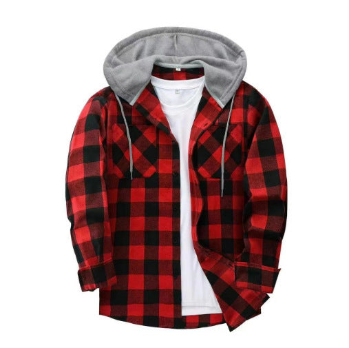 Chemise à capuche à carreaux pour homme