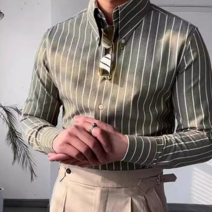 Frühling Freizeit Business Langarm Gestreiftes Hemd Herren