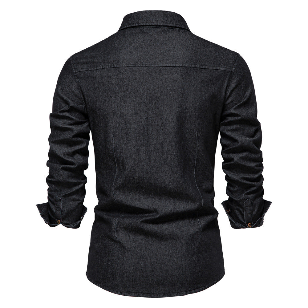 Herren Langarm Jeanshemd Casual Solid Button Slim Tops Kleidung
