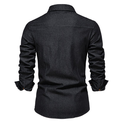 Herren Langarm Jeanshemd Casual Solid Button Slim Tops Kleidung