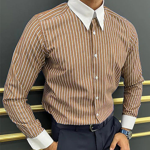 Chemise à manches longues pour homme, style business à rayures