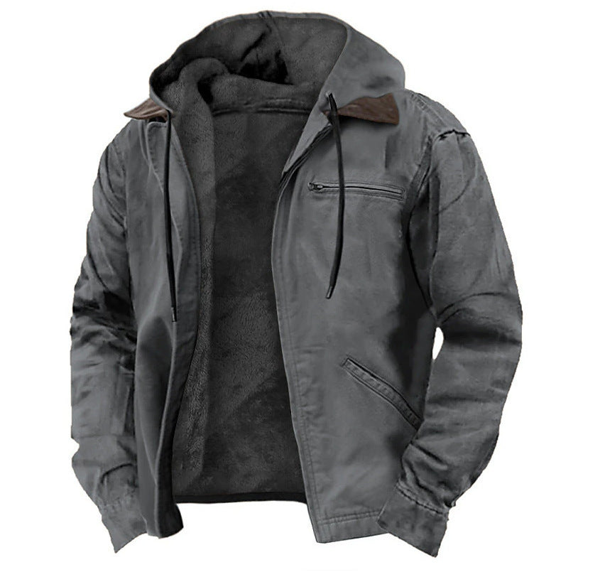 Solid Color Hooded Casual Men's Fleece Zipper Pocket Jacket Coat - ARCHSHOPE