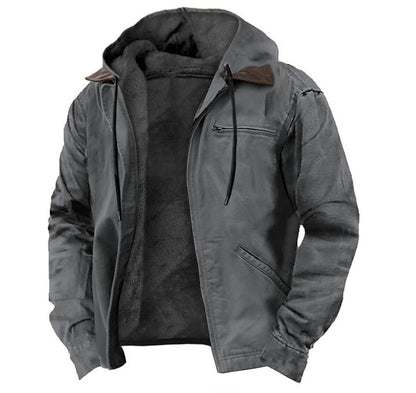 Solid Color Hooded Casual Men's Fleece Zipper Pocket Jacket Coat - ARCHSHOPE