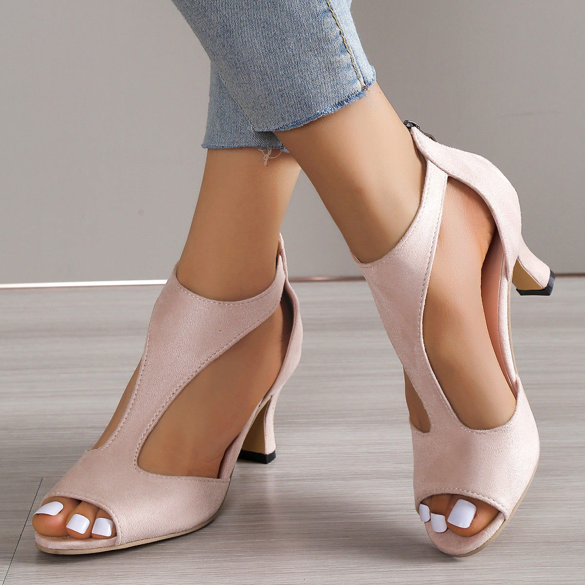 High Heel Peep Toe Sandals Women Back Zipper Outdoor Summer Shoes - ARCHSHOPE