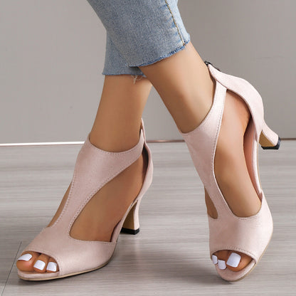 High Heel Peep Toe Sandals Women Back Zipper Outdoor Summer Shoes - ARCHSHOPE