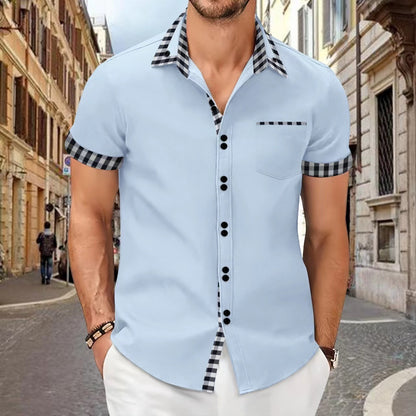 Chemise décontractée pour homme avec coutures contrastées et poches