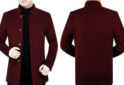 Manteau en laine pour homme d'âge moyen, col montant en velours, vêtement pour papa, automne et hiver, polaire rembourrée