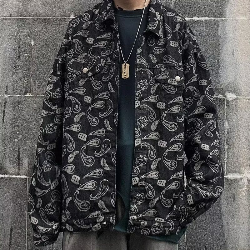 Schwarze Jacquard-Karierte Jeansjacke für Frühling und Herbst