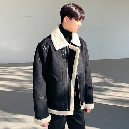 Veste décontractée en laine d'agneau à fermeture éclair pour homme