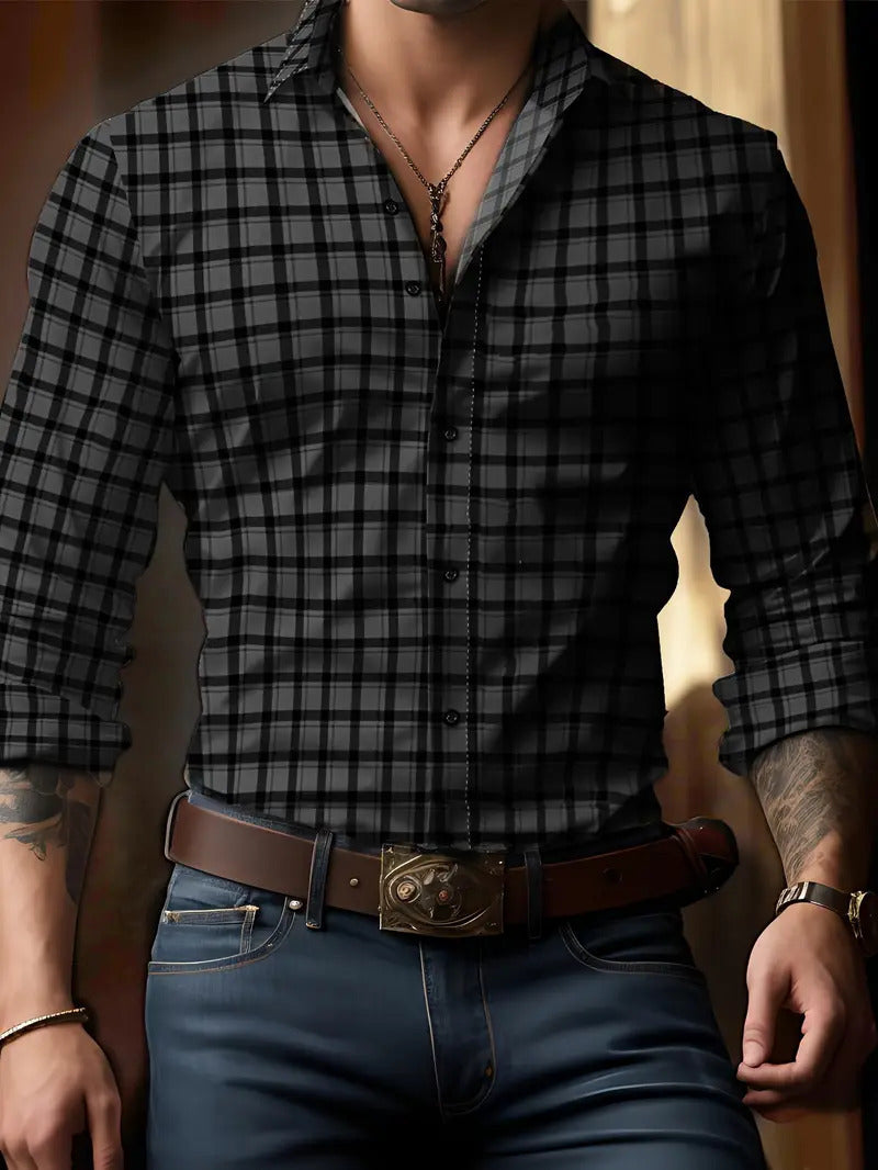 Breathable Volkswagen Casual Versatile Lattice Men's Long Sleeve Shirt - ARCHSHOPE