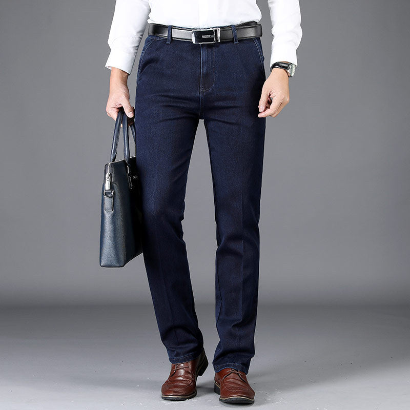 Pantalon décontracté extensible pour homme, jean droit taille haute