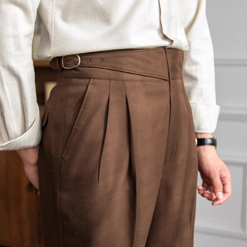 Herrenhose mit hoher Taille, gerade, lässig, britischer Retro-Stil, einfach zu kombinieren