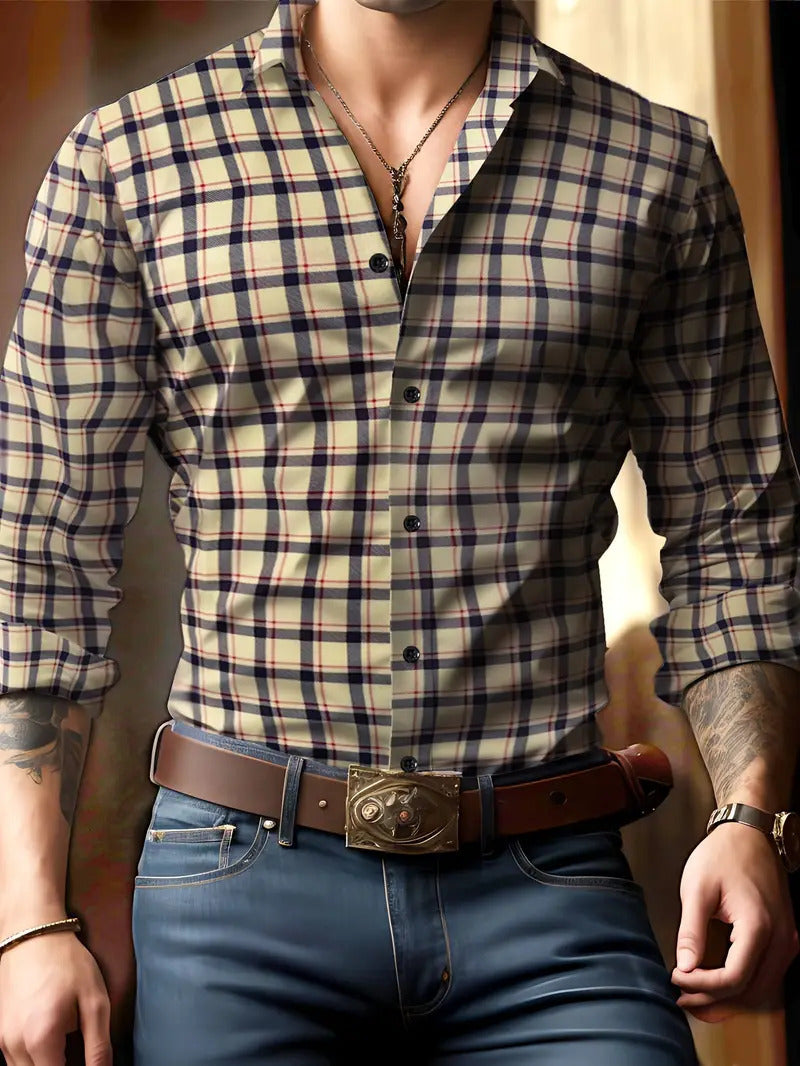 Breathable Volkswagen Casual Versatile Lattice Men's Long Sleeve Shirt - ARCHSHOPE