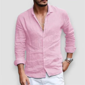 Men's Long Sleeve Shirt Casual Loose Lapel Button Top Solid Color Plus Size Blouse Clothing - ARCHSHOPE