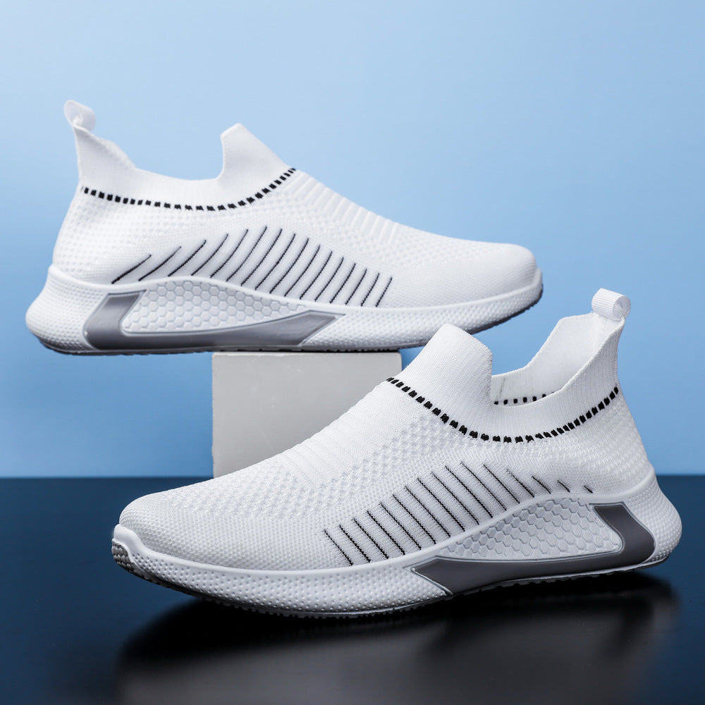 Chaussures chaussettes tendance en maille à rayures pour hommes, baskets respirantes et légères à enfiler pour l'extérieur