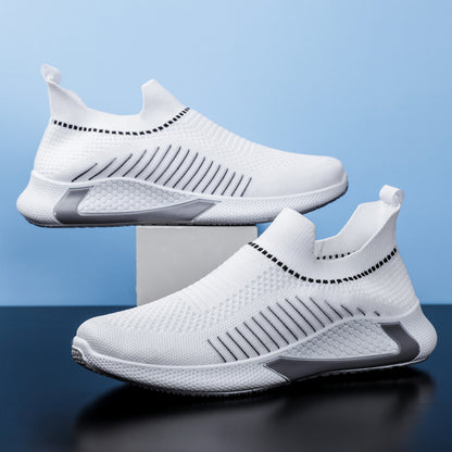Chaussures chaussettes tendance en maille à rayures pour hommes, baskets respirantes et légères à enfiler pour l'extérieur