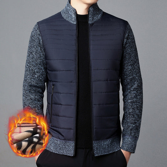 Men's Stand Collar Stitching Velvet Padded Sweater Knitwear Coat - ARCHSHOPE