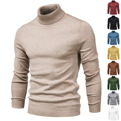 Men's Solid Color Slim Pullover Turtleneck Sweater Winter Casual Tops Clothing - ARCHSHOPE