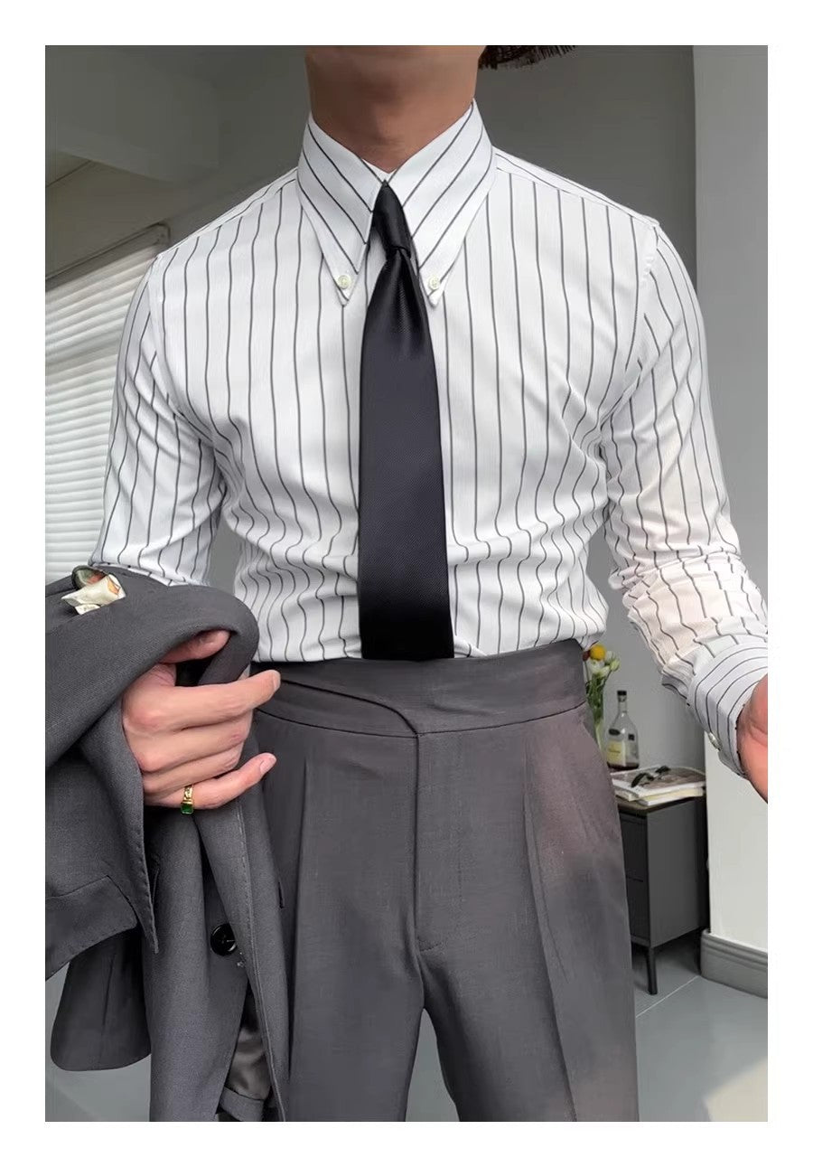 Frühling Freizeit Business Langarm Gestreiftes Hemd Herren