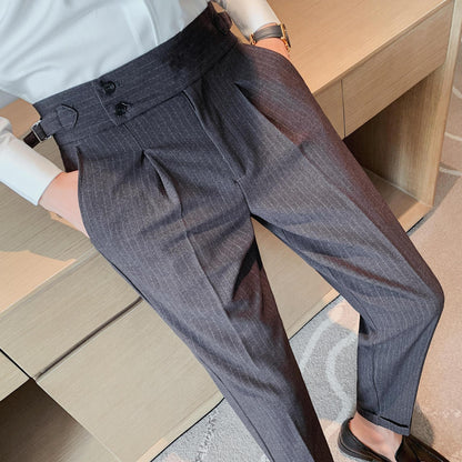 Pantalon taille haute rayé décontracté pour homme