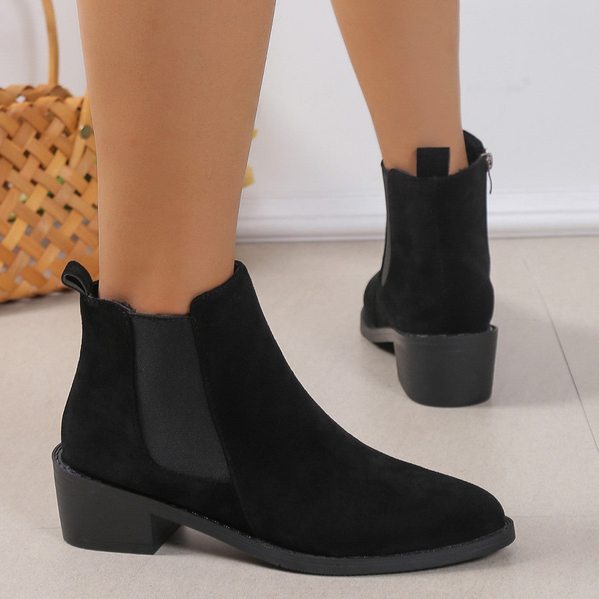Women's Fashion Ankle Boots With Side Zipper Chunky Heel Boots Slip On Comfortable Solid Color Shoes - ARCHSHOPE