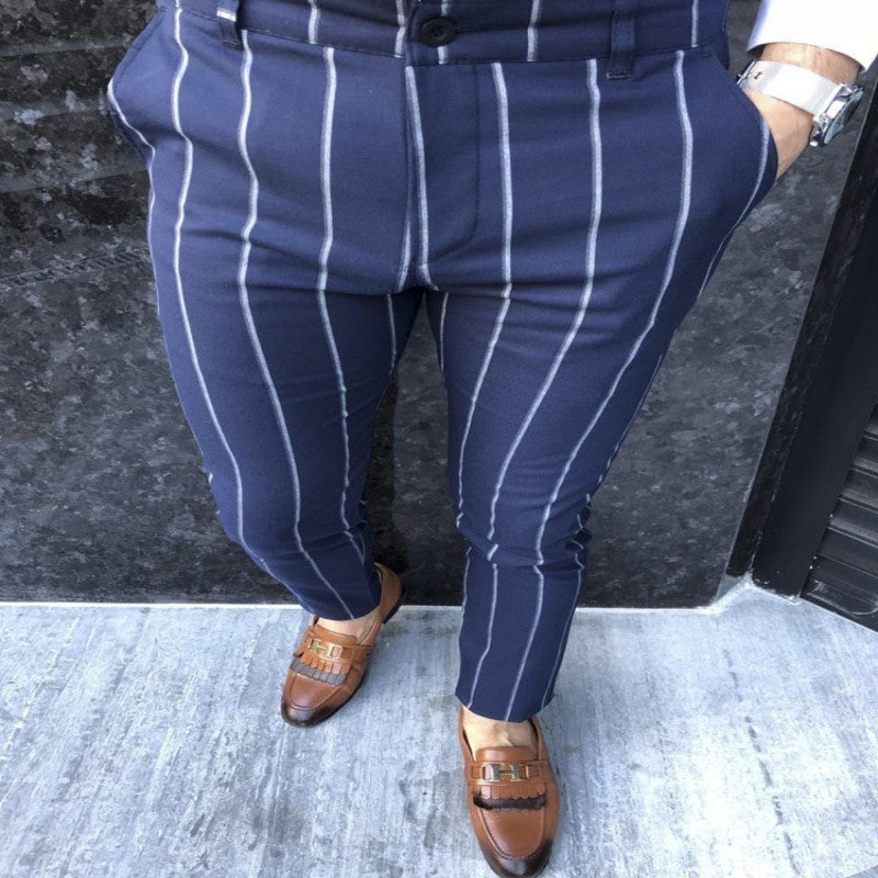 Frühling und Herbst Slim Fit Herren Business Casual Hosen Lange Hosen 3D Plaid