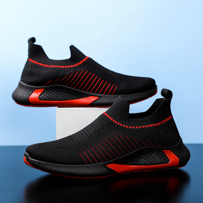 Chaussures chaussettes tendance en maille à rayures pour hommes, baskets respirantes et légères à enfiler pour l'extérieur