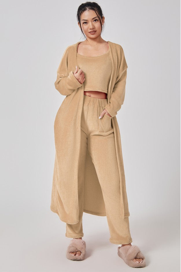 Cozy Pajama Set, 3 Piece Lounge Set, Cute Loungewear, Warm Suit Sets, Matching Set, Lounge Set, 3 Piece Pant Sets, Women Winter Dress - ARCHSHOPE