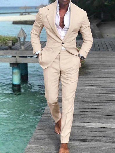 Pantalon de costume décontracté de couleur unie pour homme
