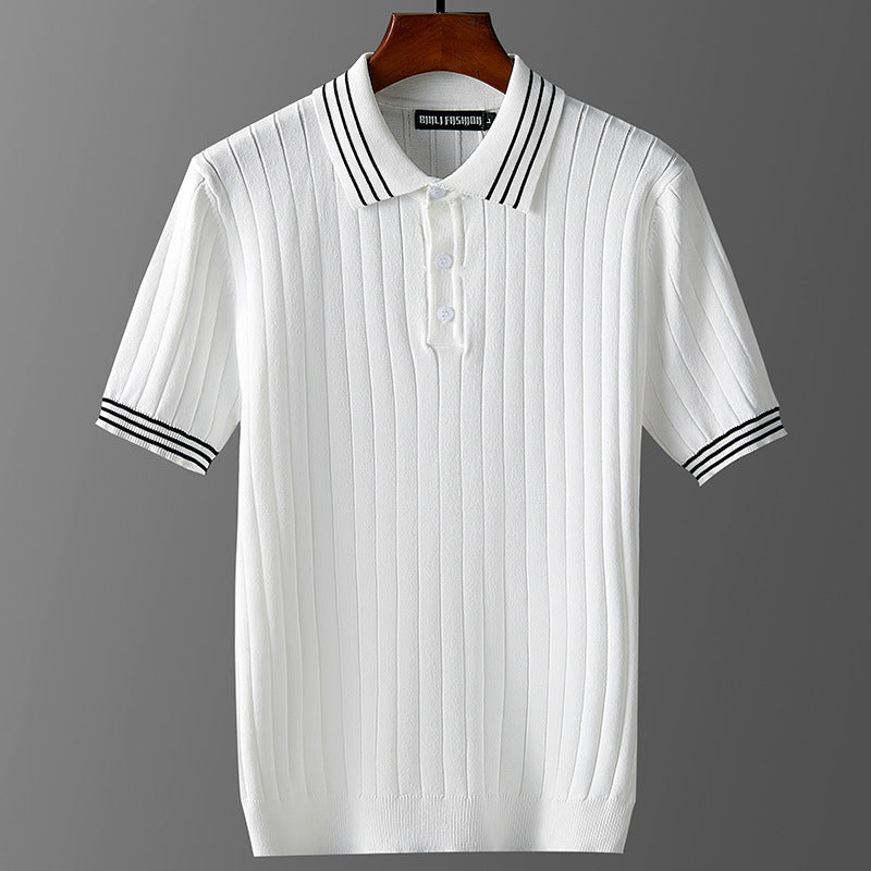 Men's Ice Silk Short Sleeve Thin Lapels Polo Sweater - ARCHSHOPE