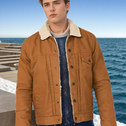 Herren Mantel Fleece Gefüttert Mantel Pelz Kragen Einreihig Multi-tasche