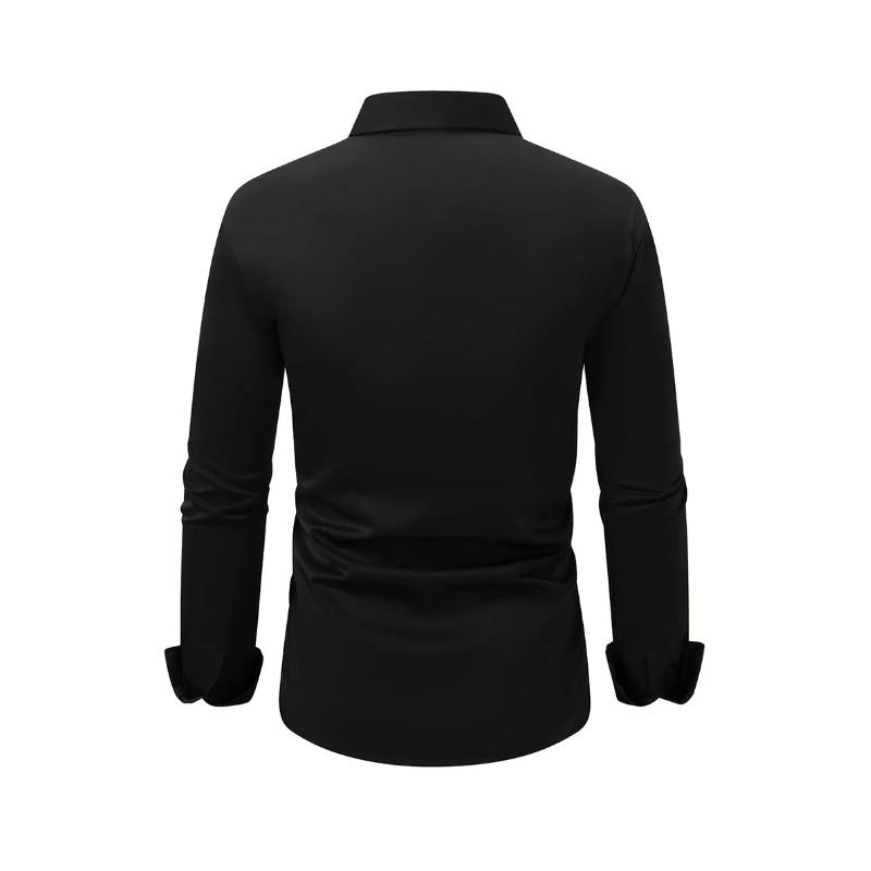 Men's Shirt Business Button Down Shirt Summer Solid Color Long Sleeve Lapel Vacation Shirt Fashion Temperament Casual Tops - ARCHSHOPE