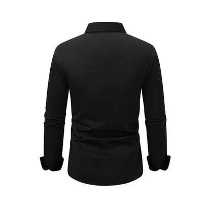 Men's Shirt Business Button Down Shirt Summer Solid Color Long Sleeve Lapel Vacation Shirt Fashion Temperament Casual Tops - ARCHSHOPE