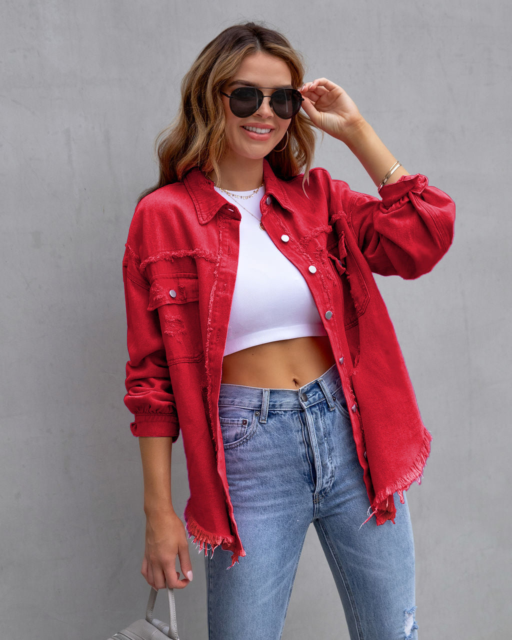 Fashion Ripped Shirt Jacket Female Autumn And Spring Casual Tops Womens Clothing - ARCHSHOPE