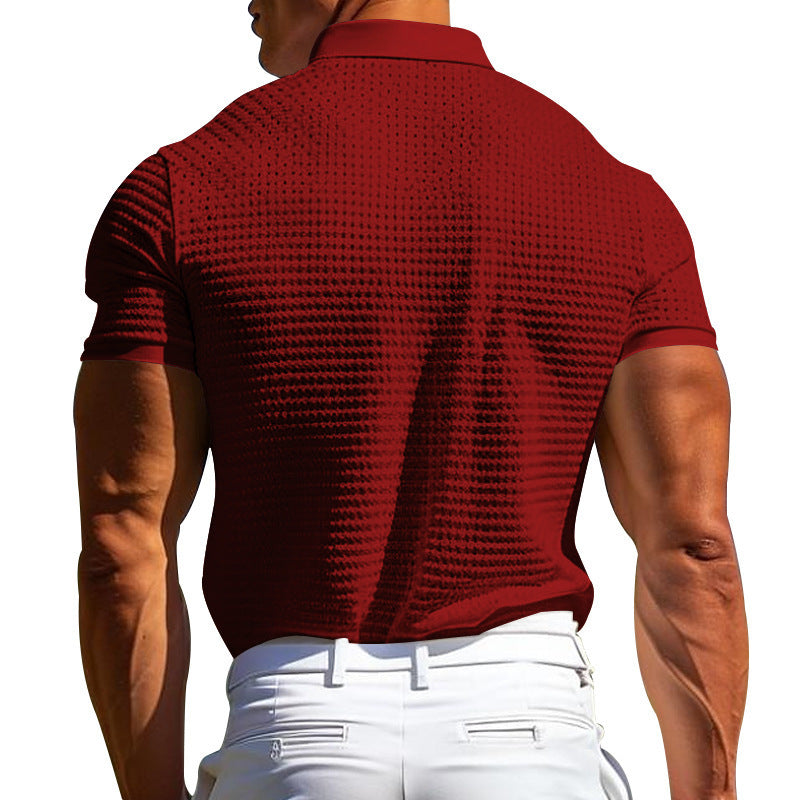 Waffle Short Sleeve Polo Shirt Men's Fashion Summer Lapel Tops - ARCHSHOPE