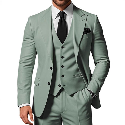 Men's Solid Color 2-piece Buckle Casual Jacket Vest Pants Set