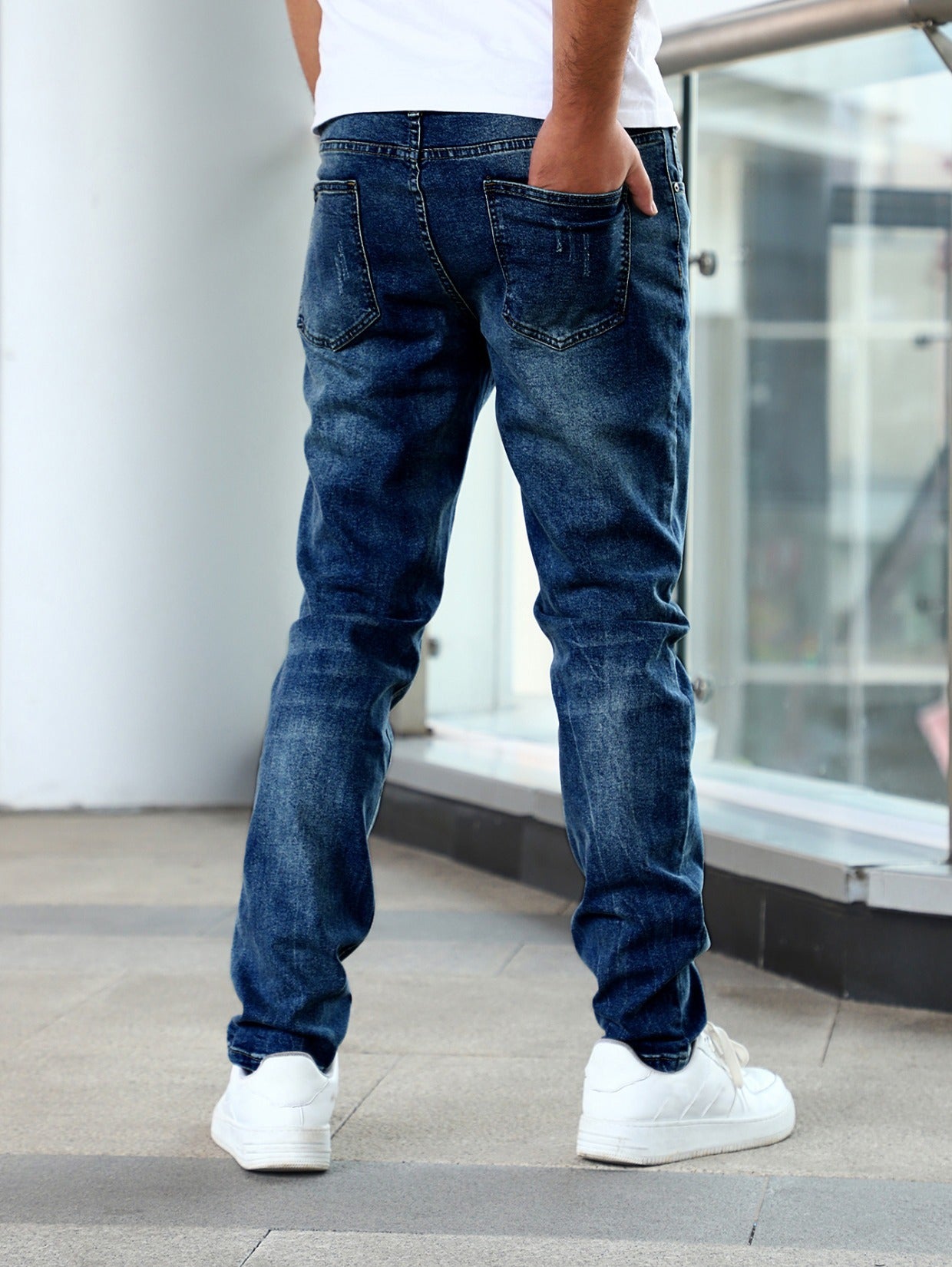 Slim Fit Stretch Men's Youth Blue Casual Pants - ARCHSHOPE