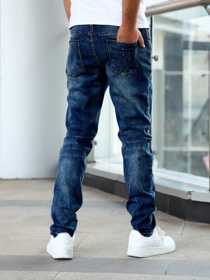 Slim Fit Stretch Men's Youth Blue Casual Pants - ARCHSHOPE