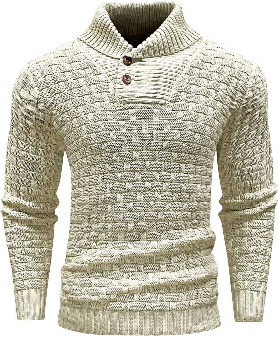 Men's Slim Turtleneck Sweater With Button Design Fashion Casual Solid Color Pullover Top Clothing - ARCHSHOPE