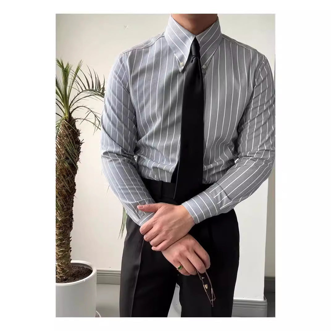 Frühling Freizeit Business Langarm Gestreiftes Hemd Herren