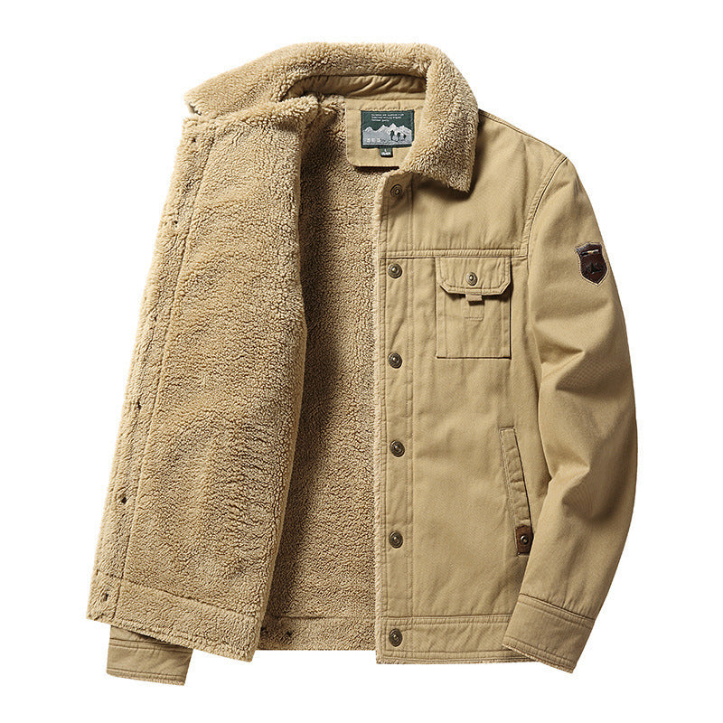 Fleecegefütterte, dicke Freizeit-Herrenjacke mit Polokragen