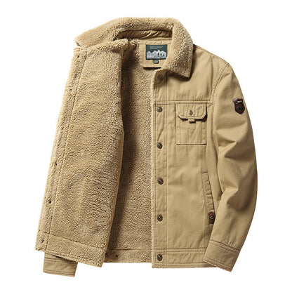 Fleecegefütterte, dicke Freizeit-Herrenjacke mit Polokragen